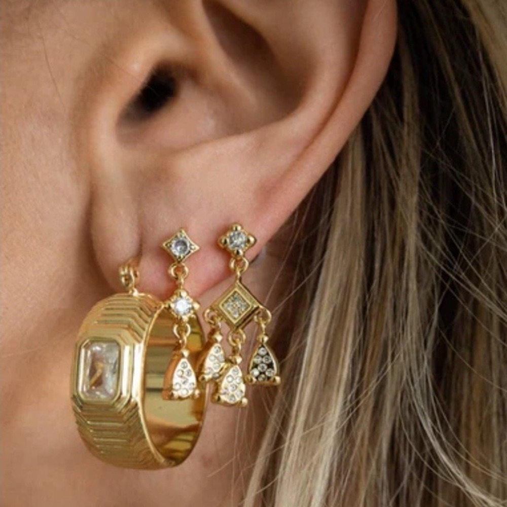 Luv AJ Gold Crystal Chandelier Drop Earring Set 2 Pairs NEW